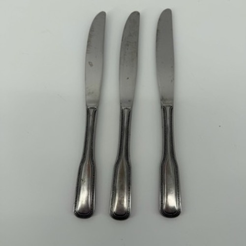 Salem Stainless 1776 Beaded‎ Dinner Knives Set of 3 Japan Silverware 8.75 inch